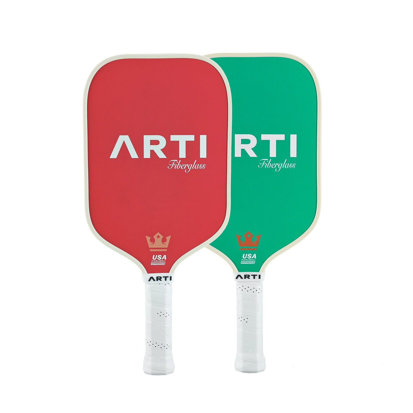 ARTI Drinks fiberglass pickleball paddles, red and green back faces with USA Pickleball Approved mark (image 5)