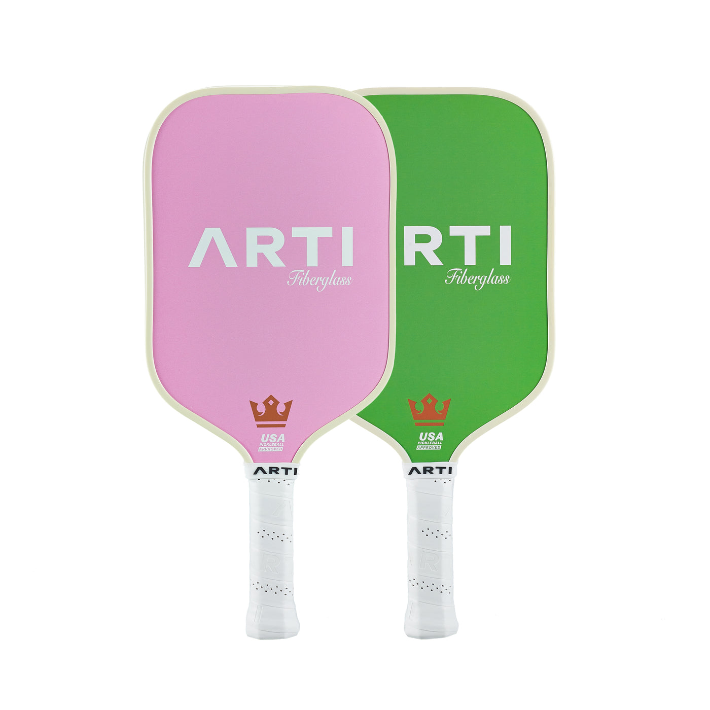 ARTI Golf Course fiberglass pickleball paddles, green and pink back faces with USA Pickleball Approved mark (image 5)